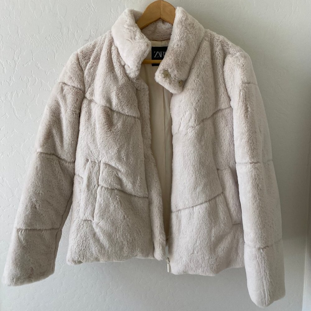 Zara Faux Fur Jacket Off White/Cream